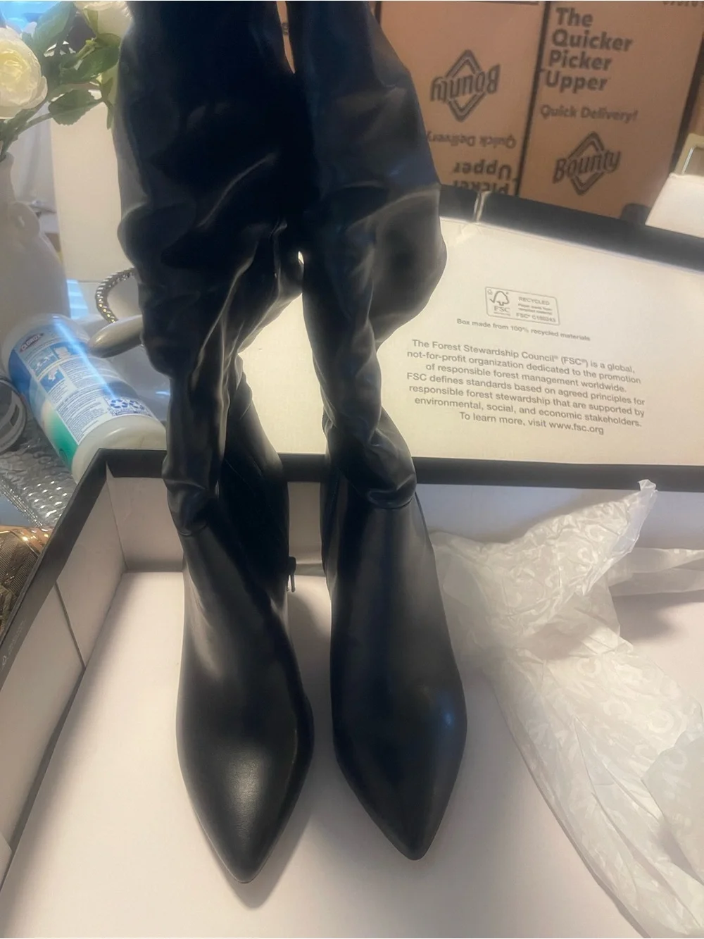 Black High Heel Slouch Boots - Women's Fashion Boot
